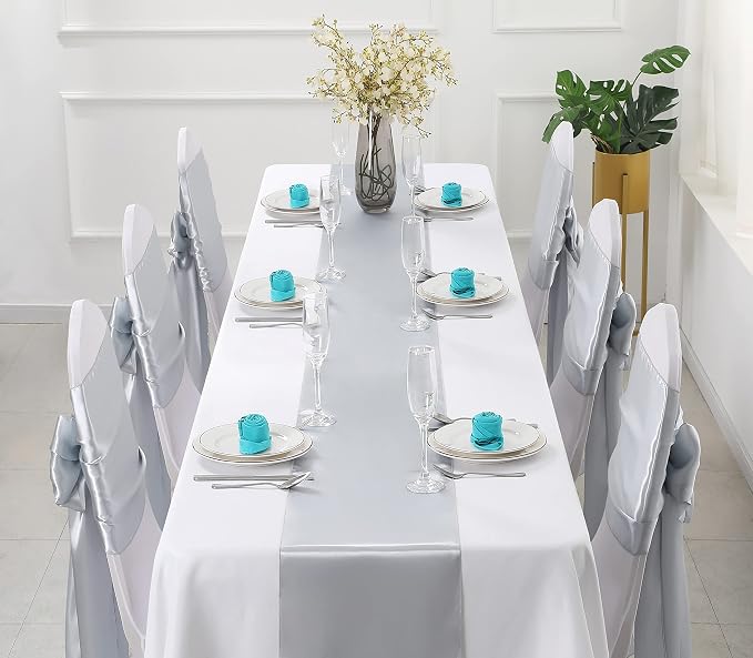 Horbaunal 2 Pack Silver Satin Table Runner 12 x 108 Inch | Smooth Table Runners - Image 2