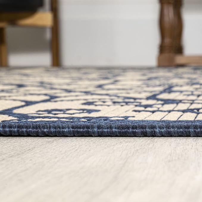 JONATHAN Y Vintage Filigree Indoor Outdoor Area Rug 4X6 Navy/Beige, Madrid - Image 6