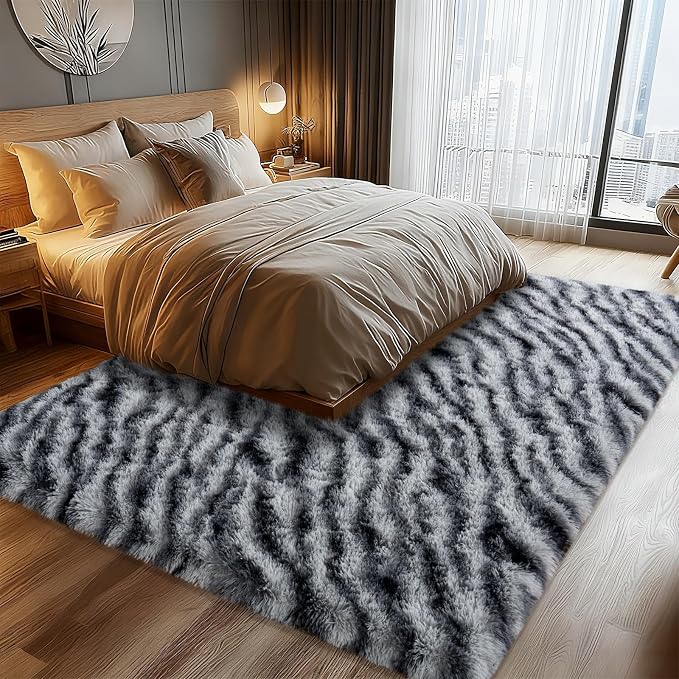 8x10 Large Area Rugs for Living Room, Soft Black White Zebra Big Shag Rug for - Image 3