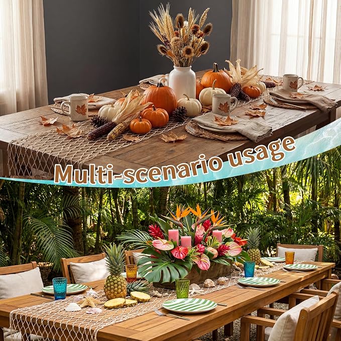 SATINIOR 1 Pcs 12 x 72'' Fishing Net Table Runner Party Decoration, Linen | - Image 5