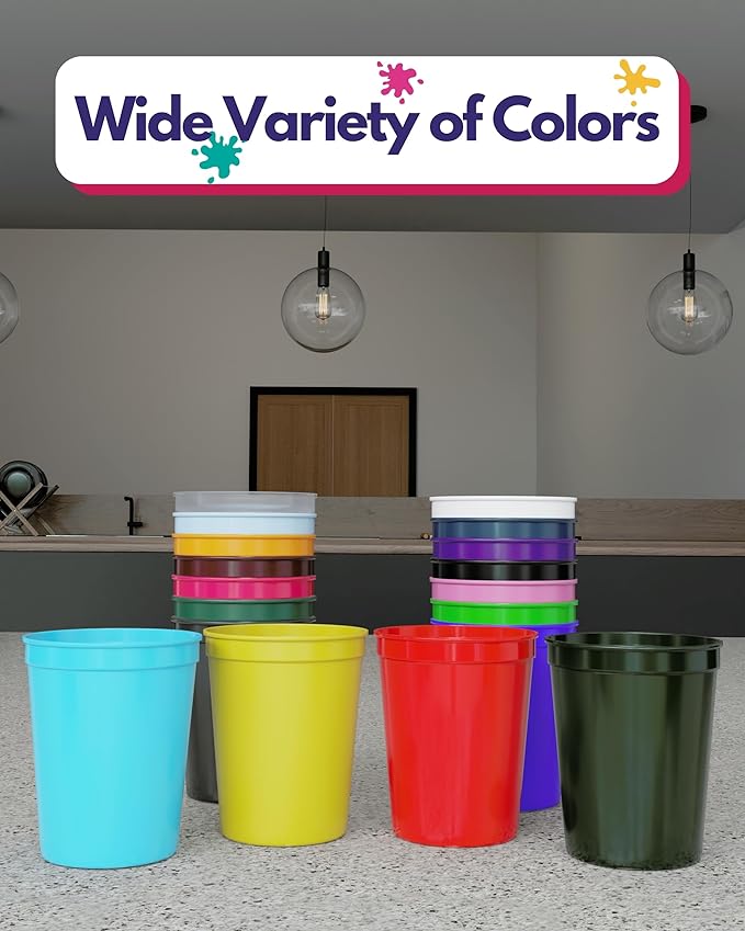 PartyPrints 100 Pack 16 oz Black Reusable Blank Plastic Cups, Stadium Cups Bulk - Image 5