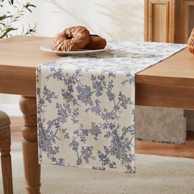 French Pastoral Farmhouse Table Runners, 13x48 Inch Blue | 100% Organic Cotton - Image 7