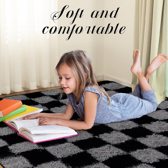 Super Soft Rug for Bedroom, 3x5 Ft Grey and Black Area Rug Classic Checkered - Image 2