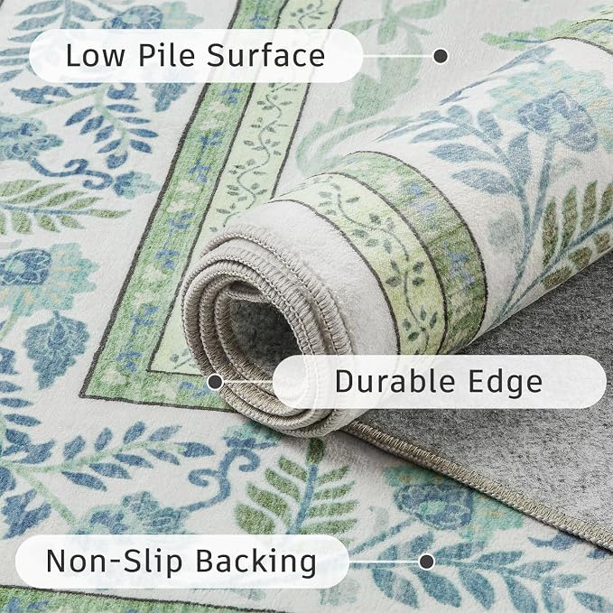 DCX Area Rug 4x4 Botanical Floral Washable Rugs in Green and Blue Soft Non Slip - Image 7