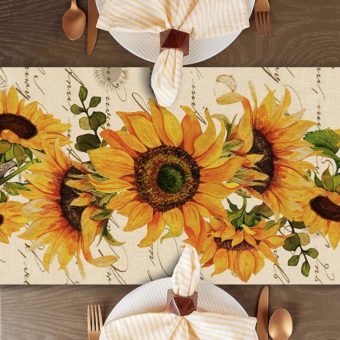 Seliem Fall Sunflowers Table Runner, Vintage Spring Summer Flower Home Kitchen - Image 6
