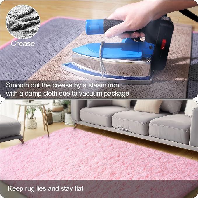 qulint Pink Area Rugs for Bedroom, 4x6 Fluffy Soft Kids Rugs for Girls Shag - Image 5