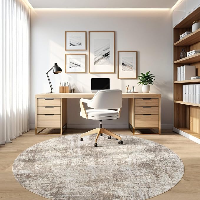 8ft Round Rug Living Room Rugs: 8x8 Washable Circle Large Abstract Modern Soft - Image 7