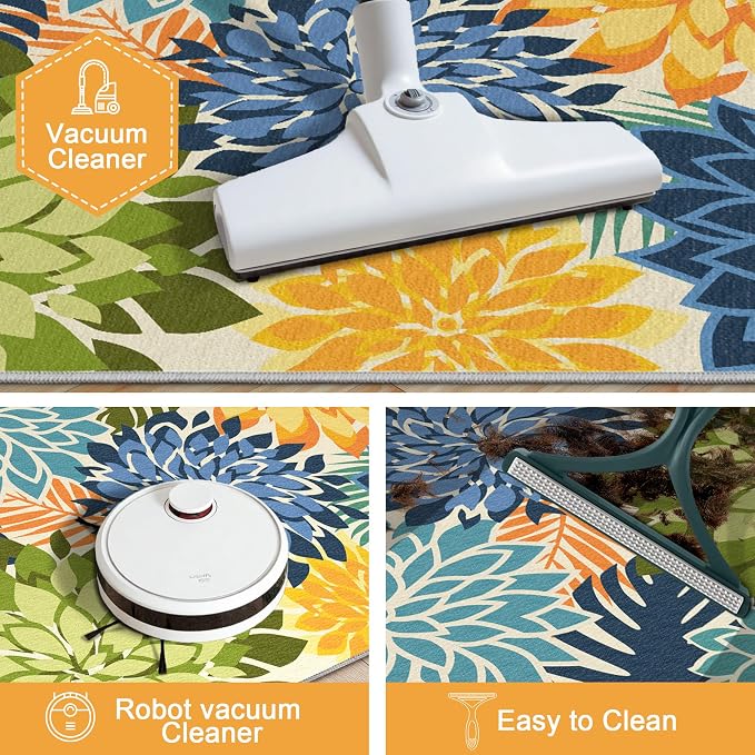 3x5 Washable Rug for Living Room Tropical Botanical Modern Floral Chenille Area - Image 5
