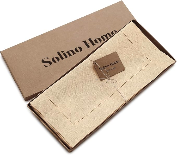 Solino Home 100% Linen Table Runner Beige, Classic Hemstitch 14 x 120 in | - Image 5