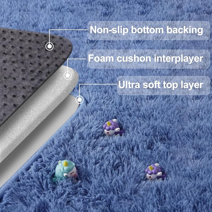 qulint Blue Rugs for Bedroom 3x5, Fluffy Shag 3x5 Area Rug for Boys Room Fuzzy - Image 6