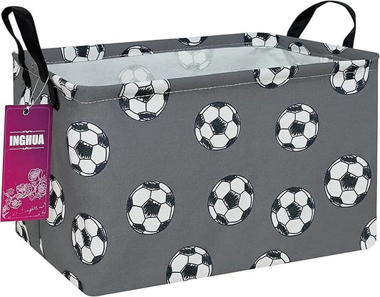 Rectangular Storage Basket Fabric Organizer Bin for Toys,Books,Clothes,Gifts,Pets-Perfect for Home,Office,Nursery,Dorm,Shelf(Rec-grey football )