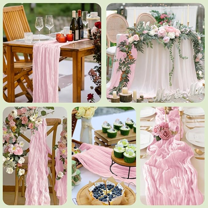 Cheesecloth Table Runner Pink 10FT Boho Gauze Runner - Image 7