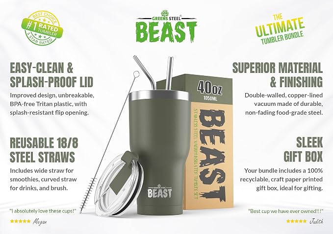 Beast 40 oz Tumbler Stainless Steel Vacuum Insulated Coffee Ice Cup Double Wall - Image 2