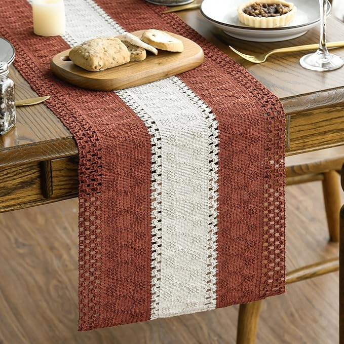 Artoid Mode Caramel Farmhouse Woven Table Runner 12x36 Inch | Holiday Rustic by ArtoidMode