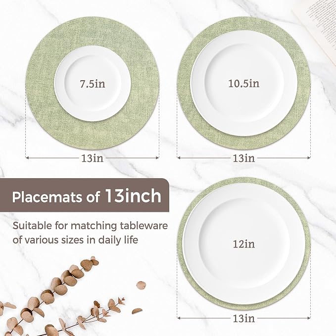 13" Round Placemats Set of 4, Reversible Faux Leather Heat Resistant Table Mats - Image 2