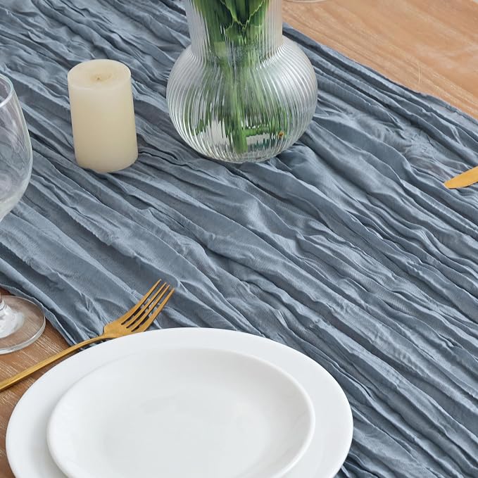 Asee'm 4pcs Dusty Blue Cheesecloth Table Runner Summer 10FT Gauze Rustic | Boho - Image 3