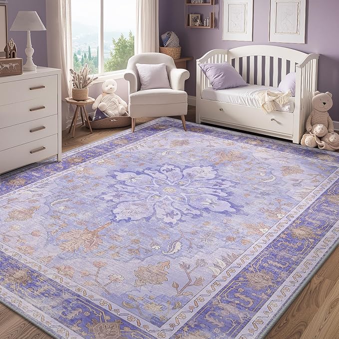 RELEANY Area Rugs 6'x9' Washable Non-Slip, Floral Vintage Distress Medallion - Image 2