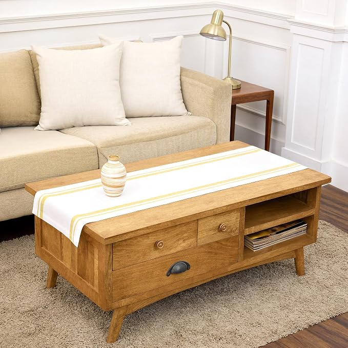 Solino Home 100% Pure Linen Table Runner, 14 x 48 in, French Stripe | Table by SolinoHome