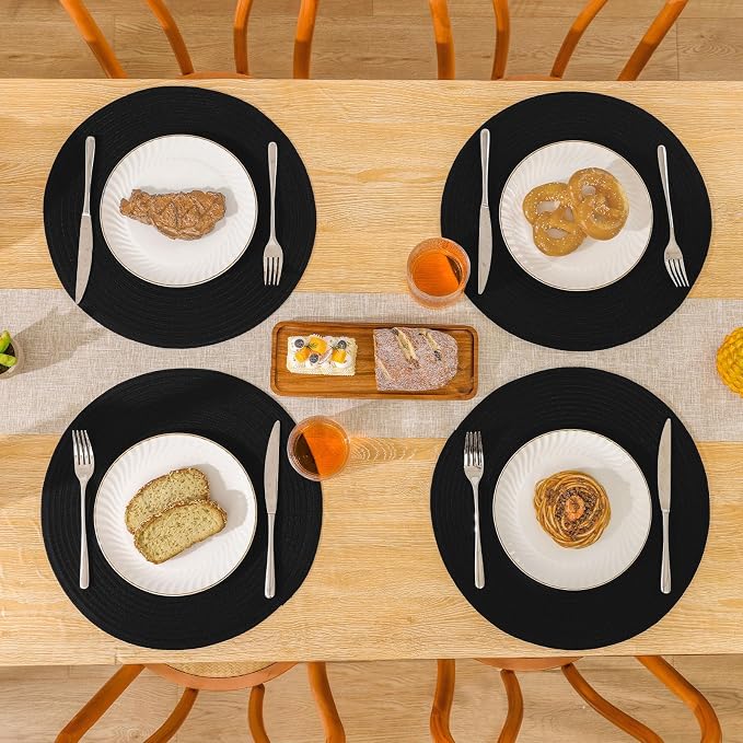 SHACOS Round Braided Placemats Set of 8 Washable Cotton Polyester Woven Round - Image 7