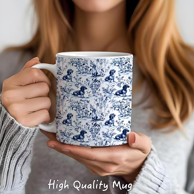 Chinoiserie Dachshund Mug, Grandmillennial Sausage Weiner Dog Coffee Tea Mug - Image 2