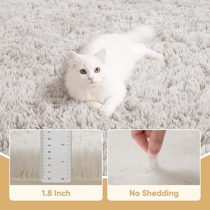 Area Rug for Living Room Bedroom: 6x9 White Soft Fluffy Shag Upgrade Non-Slip - Image 5