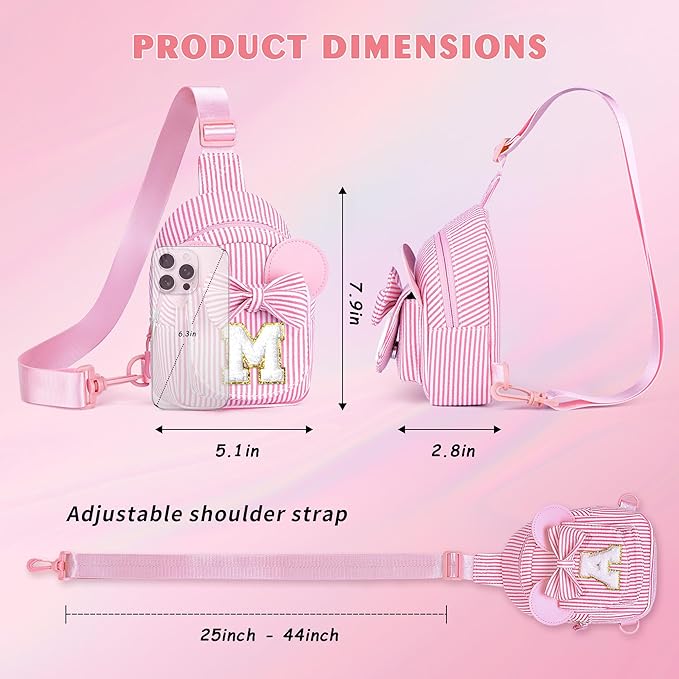 Gifts for Girls Kids, Initial Pink Small Crossbody Bag Sling Bag for Girl Kid Gift for Sister Daughter Birthday Letter Sling Bags for Girls Kids Birthday Gifts (Pink N)
