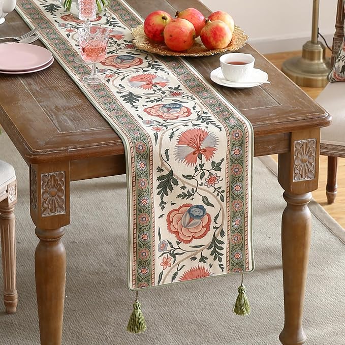Designer Vintage Linen Table Runner, Floral Pattern, Dining Table, Thanksgiving - Image 2