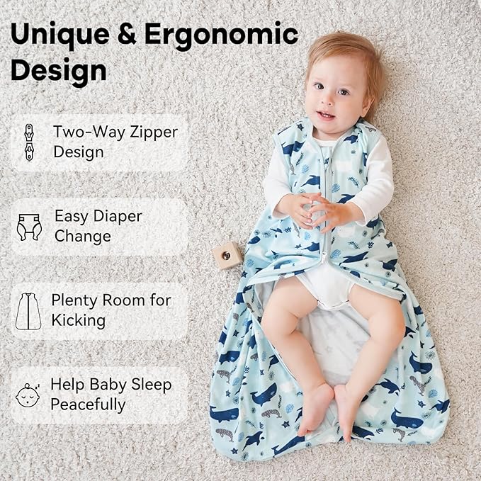 Baby Sleep Sack 12-18 Months 0.5 Tog Wearable Blanket Baby, 3 Pack 100% Cotton Lightweight Sleeping Sack with 2-Way Zipper for Infant Toddler Shark