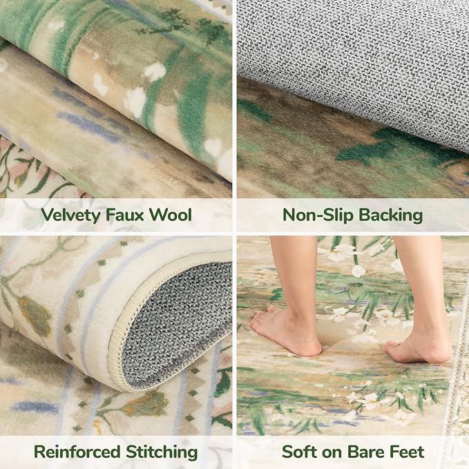 Lessymo Dining Room Rugs for Under Table, 6x9 Washable Floral Area Rug for - Image 5