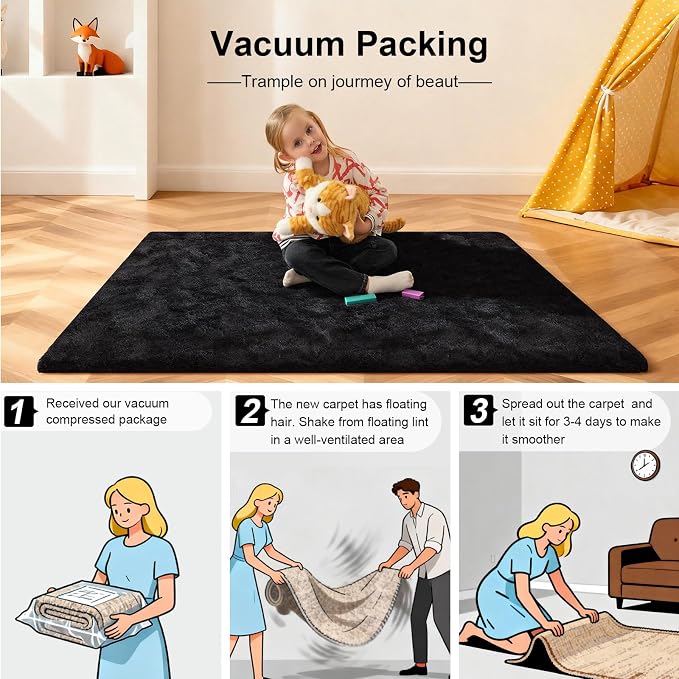 8x10 Area Rugs for Living Room, Large Fluffy Black Rugs for Bedroom, Fuzzy Shag - Image 5