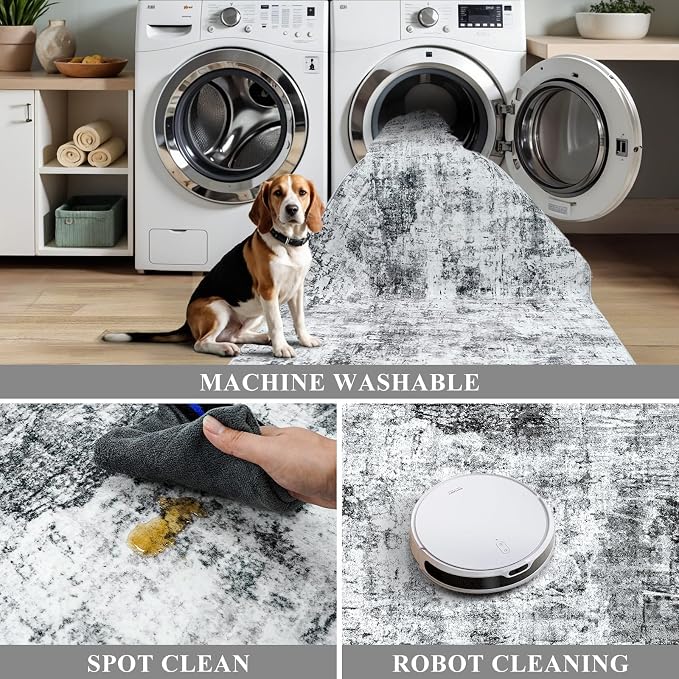 3x7 Washable Non-Slip Kitchen Runner Rug – Modern Abstract Neutral Beige & Gray - Image 7