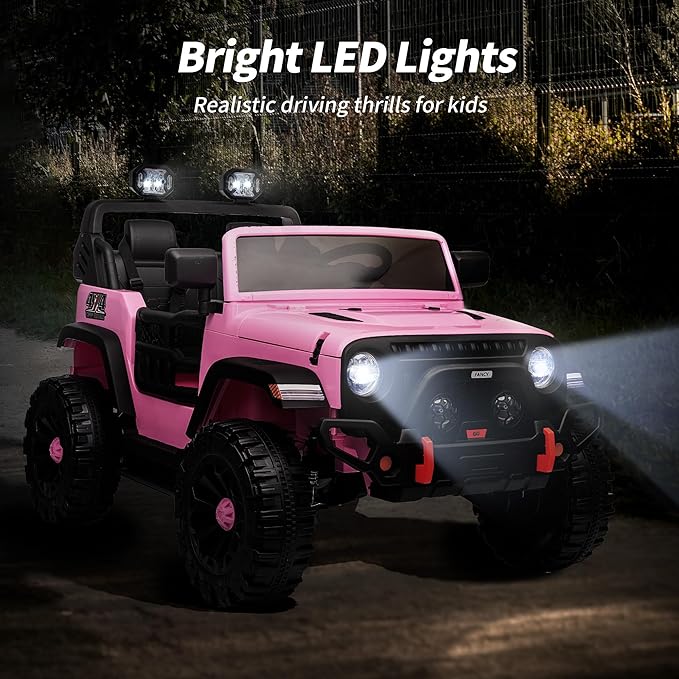 2 Seater Ride on Toy Car for Kids, 24V 4WD Ride-on Truck Kids Electric Car with Remote Control, 4x200W Motors - Light Pink