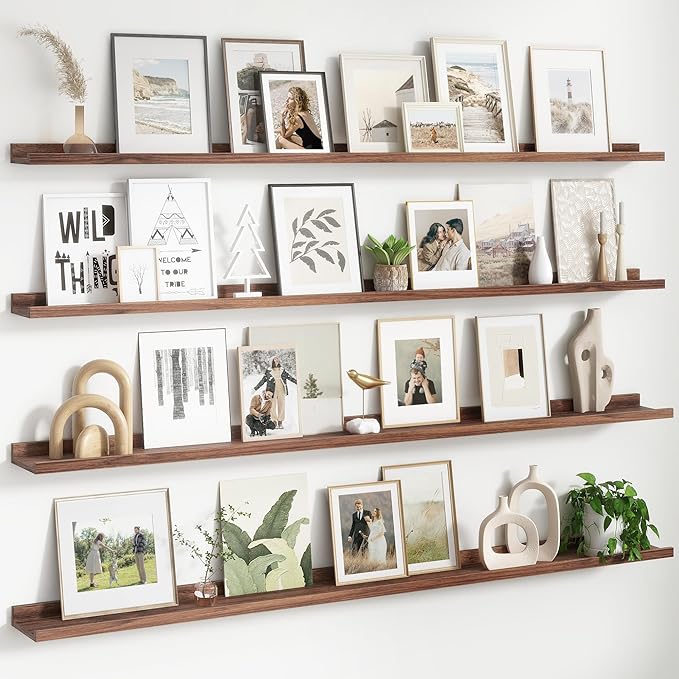 Floating Picture Ledge Shelves for Wall Set of 4, 72 Inch Wall Shelves with Lip Long Large Nursery Book Shelf for Toys Storage Kids Bookshelf Wall Mounted Living Room Bedroom Decor Frames