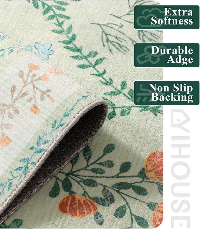 YIHOUSE Green Floral Print Rugs, Moroccan Trellis 10x14 Washable Large Rug - Image 6