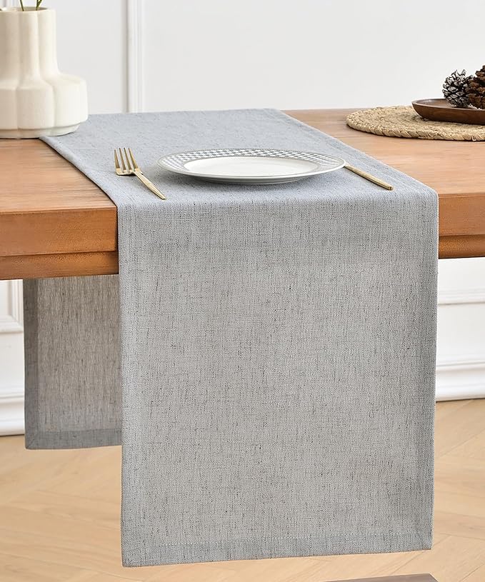 Wracra Linen Table Runner, Burlap Sliver Grey Table Runners 60 Inches Long | by Wracra
