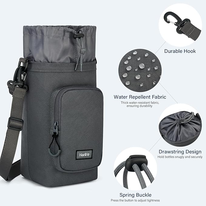 Insulated Water Bottle Carrier Bag with Strap Phone Pocket for 25/32/40/64 oz Tumbler Cup, Water Bottle Holder