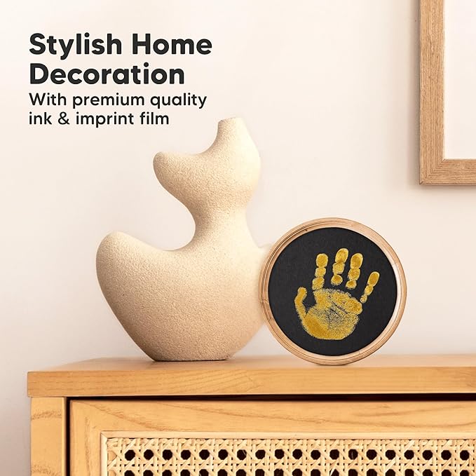 2-Pack Round Inkless Baby Hand and Footprint Kit - Mess Free Ink Pad for Newborn Keepsake, Dog Nose & Paw Print Kit, Clean Touch Ink Pad for Baby Hand & Footprints, Ideal New Mom Gifts (Gold)