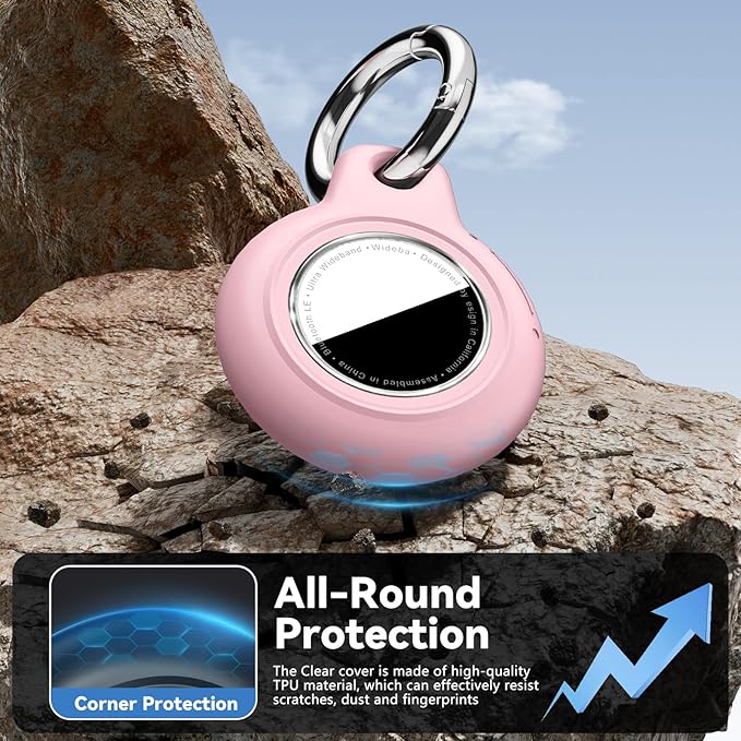 Upgrade Waterproof Airtags Holder with Apple Airtags Keychain, Hard PC Air Tag Case, Anti-Scratch & Shock Air tag Holder,Men's Women's Keyrings & Keychains, for Dog,Car Key,Luggage -Pink