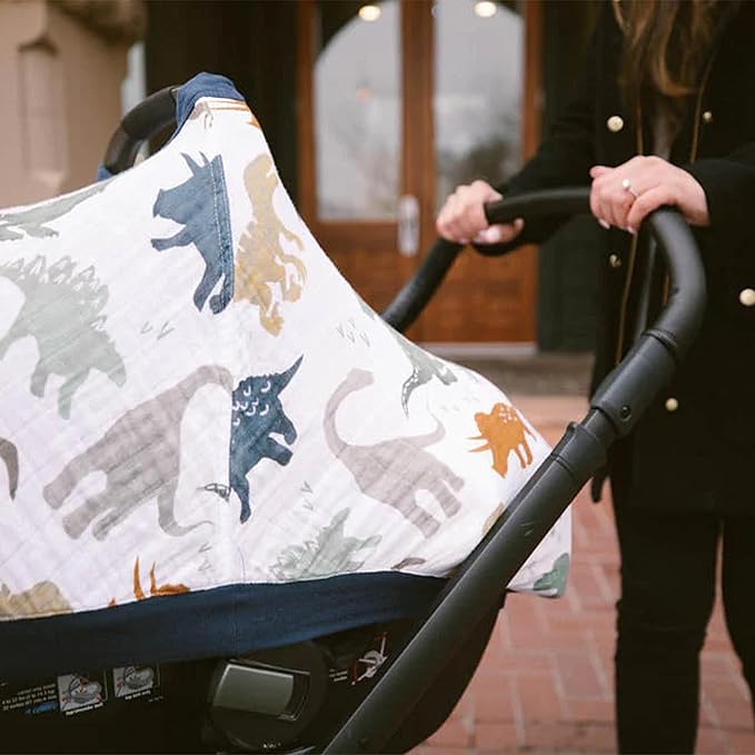 Little Unicorn Breathable Car Seat Canopy | Magnetic Closure Cover & Universal Fit | Protection & Privacy for Baby (Dino Friends)