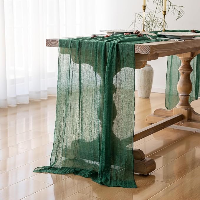 10Pcs Emerald Green Cheesecloth Table Runner 120 Inches - Image 5