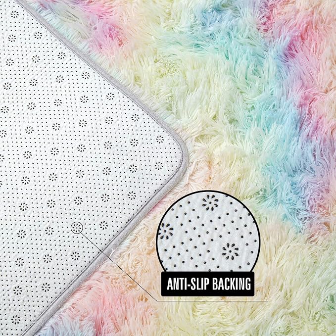 AROGAN Soft Rainbow Area Rugs for Girls Room 2x6 Feet, Fluffy Girls Bedroom Rugs - Image 3