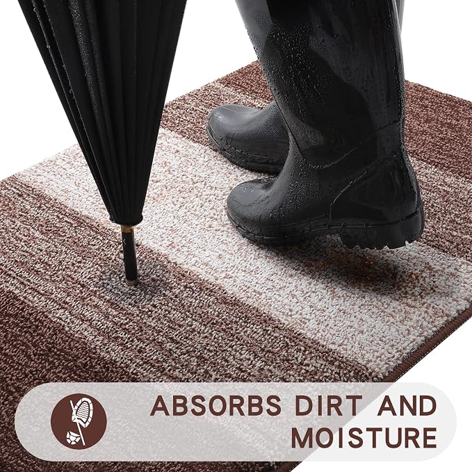 Kitinjoy Indoor Outdoor Door Mat, 34x21 Non-Slip Absorbent Dirt Trapper - Image 2