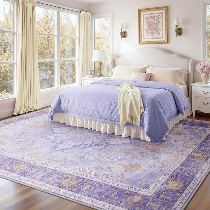 RELEANY Area Rugs Large 9'x12' Washable Non-Slip, Floral Vintage Distress - Image 2