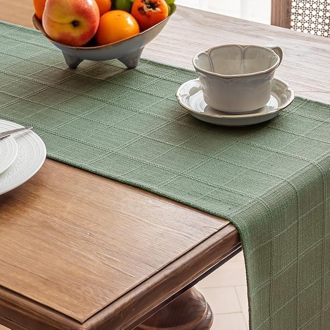 Linen Textured Table Runner, Sage Green Table Runners 36 Inches Long | Raised - Image 4