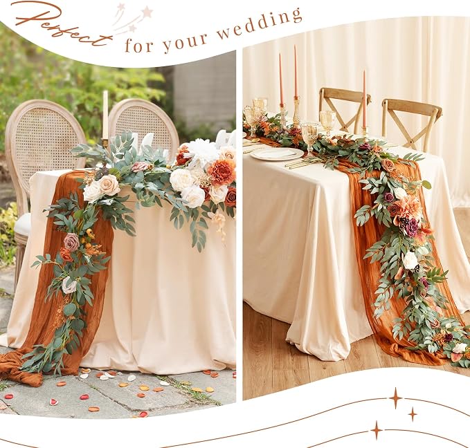 YMHPRIDE 12 Pack Cheesecloth Table Runner 35x120in Brown Table Runner | Boho - Image 8