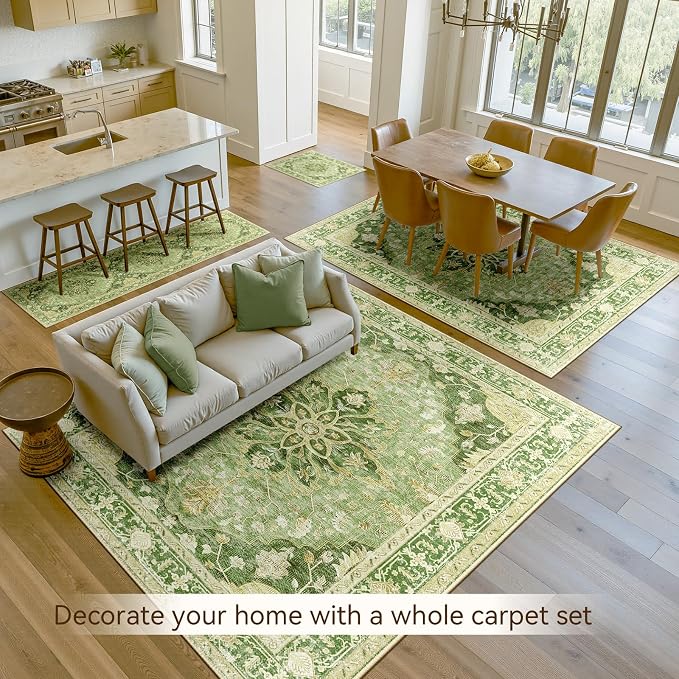 RELEANY Area Rugs 4'x6' Washable Non-Slip, Floral Vintage Distress Medallion - Image 4