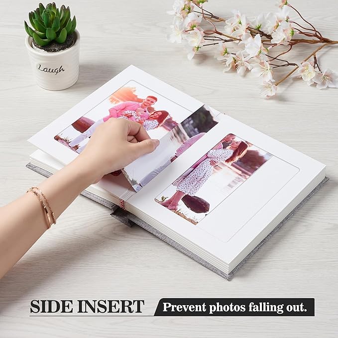 Photo Album 5x7 with Writing Space Linen Cover 5x7 Photo Album Book Holds 30 Photos Ideal for Wedding Theme-Album and Baby Photo Albums (Gray,30 Pockets)