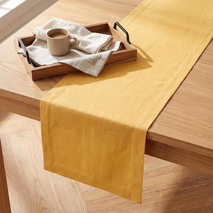 Solino Home 100% Pure Linen Table Runner Mustard Yellow, Fete 14 x 108 in | - Image 3
