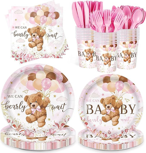 168pcs We Can Bearly Wait Bear Baby Shower Plates Napkins by Vellumvibe
