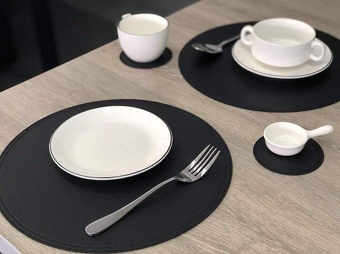 Set of 8 Faux Leather Round Placemats and Coasters, Coffee Mats Kitchen Table - Image 5